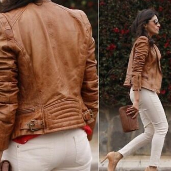 Zara trafaluc leather jacket (Camel) - Picture 6 of 6